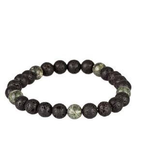 Black lava stone and green marble bead stretch bracelet